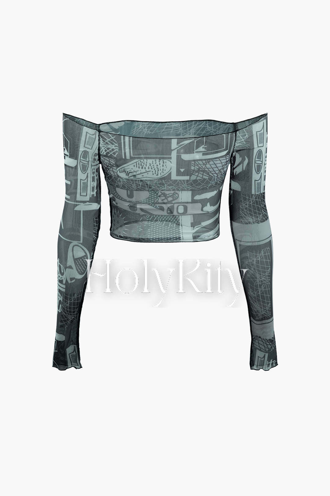 Abstract Print Mesh Off Shoulder Top