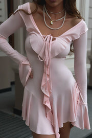 V-neck Tie Stitching Ruffled Mini Dress