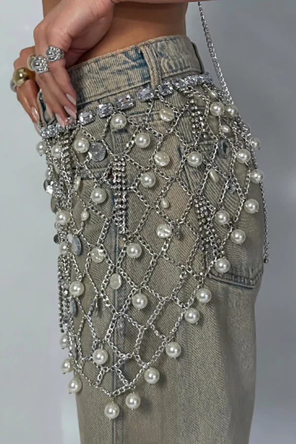 Holiday-themed Openwork Pearl Pendant Waist Chain
