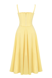 Spaghetti Strap Corset A-Line Slit Hem Midi Dresses-Yellow