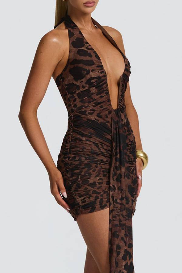 Halter Ruched Bodycon Mini Dress