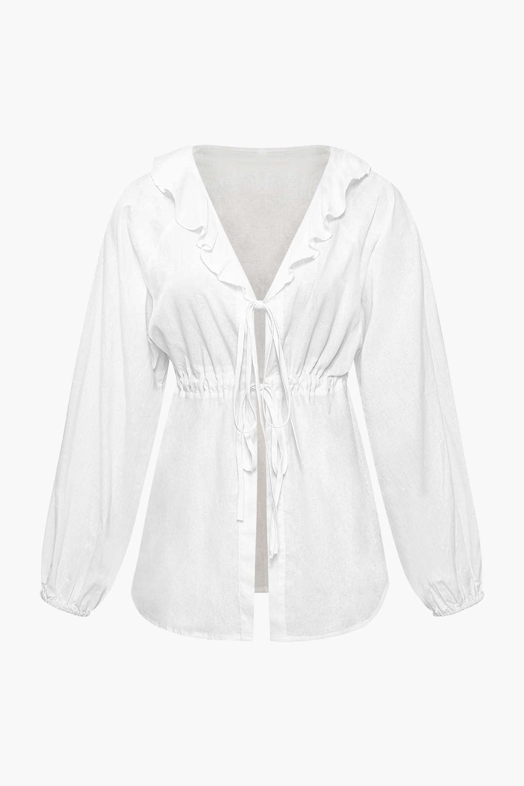 Set aus Bluse mit V-Ausschnitt, Rüschen und Bindeband vorn und Shorts mit elastischer Taille 
