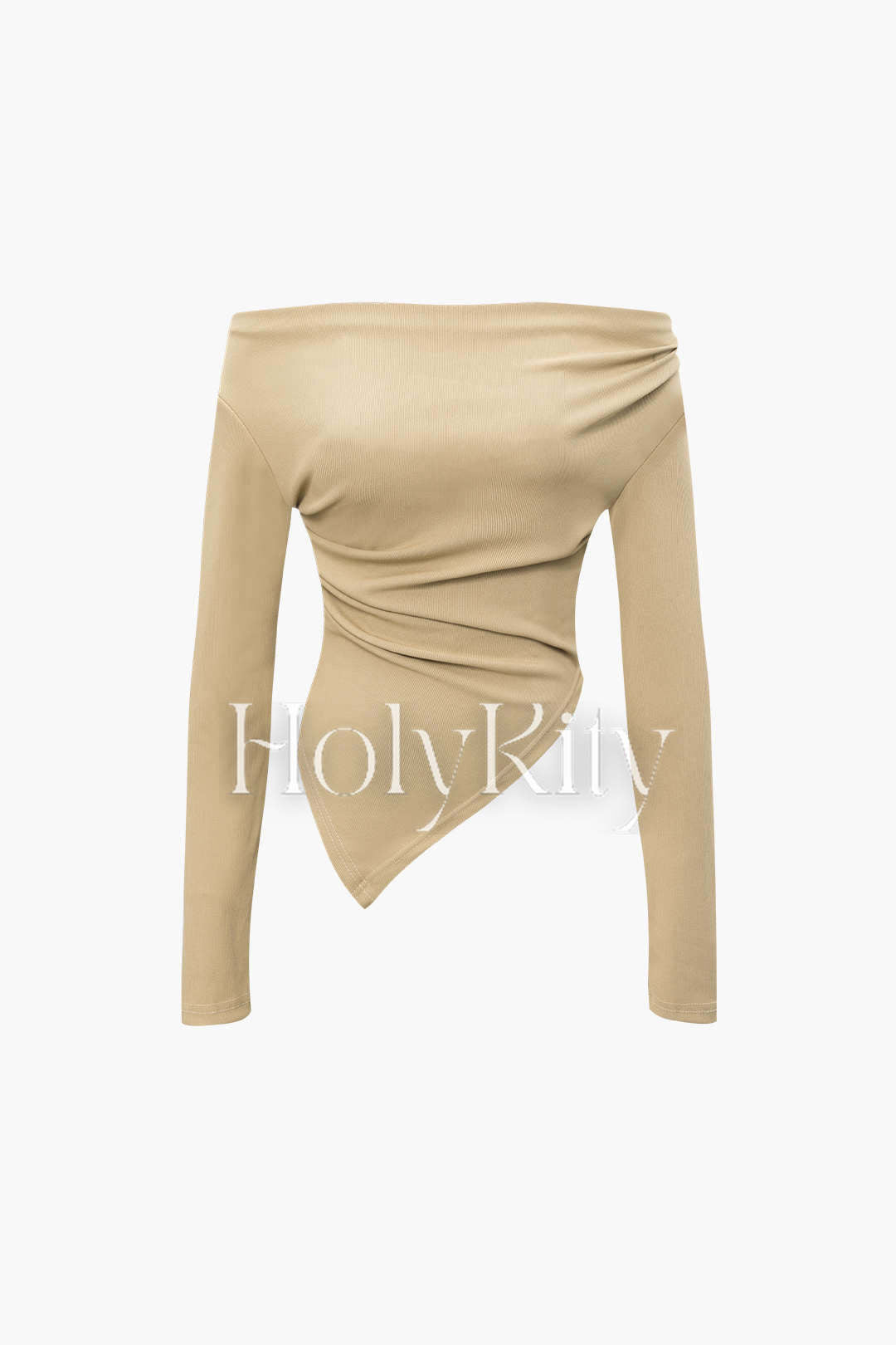 Ensemble haut asymétrique froncé à épaules dénudées et pantalon droit 