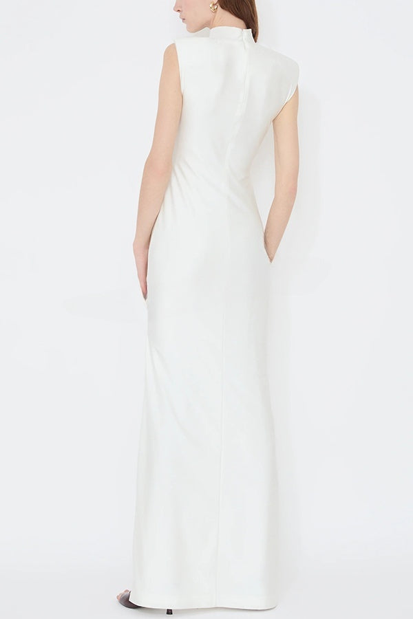 Genis Hollow Elastic Bust High Neck Sleeveless Gathered Maxi Dress