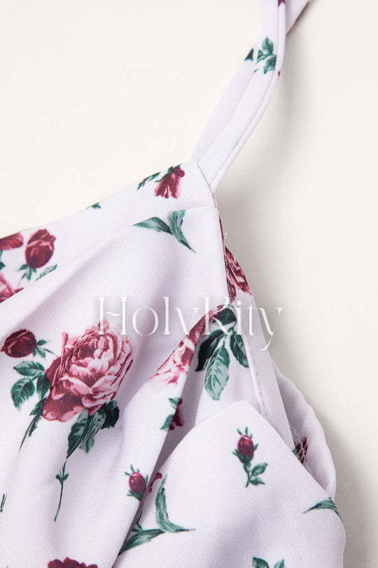 Asymmetrisches Camisole mit Plissee und Blumenmuster 