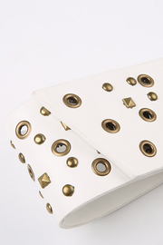 Studded Decor O-Ring Buckle PU Leather Retro Belt-Brown
