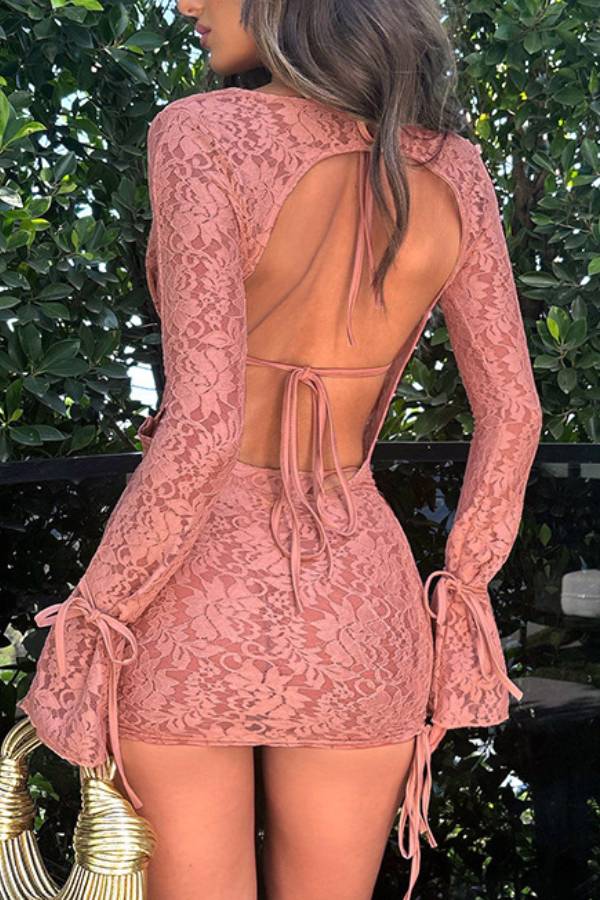 Faux Two-Piece Cutout Backless Lace Bodycon Mini Dress
