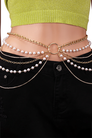 Layered Pearls Metallic Fashionable Waist Chain