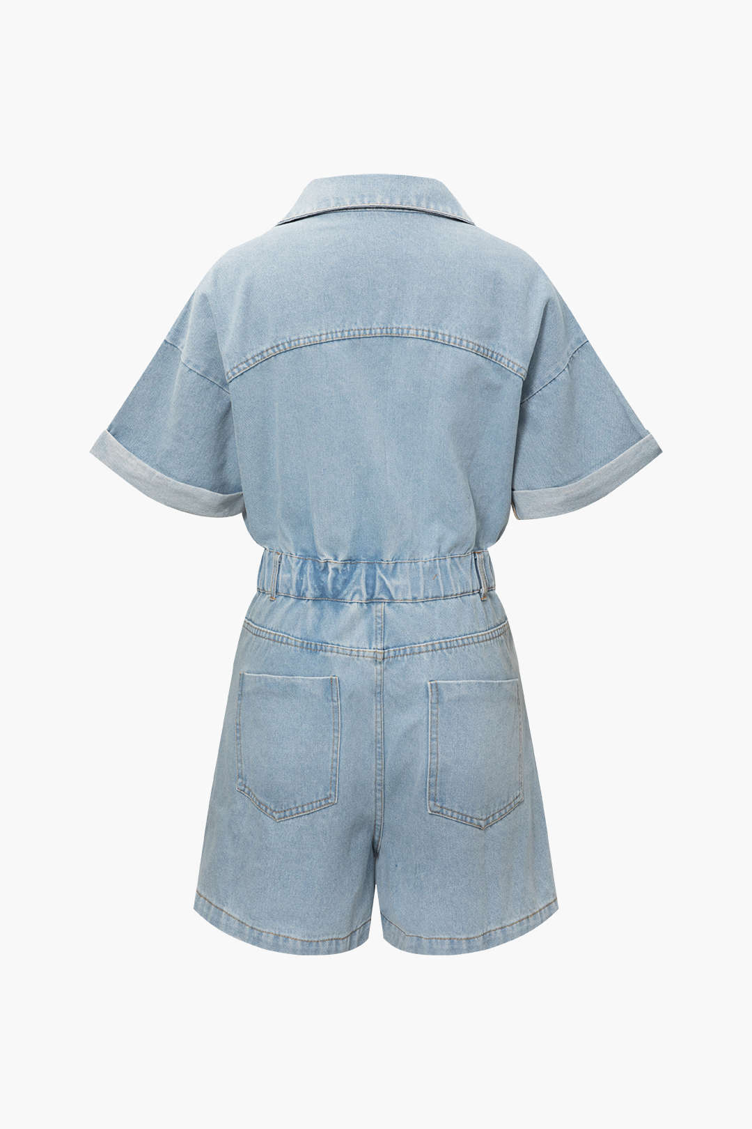 Combinaison en jean à poches multiples et poignets roulés et boutons 