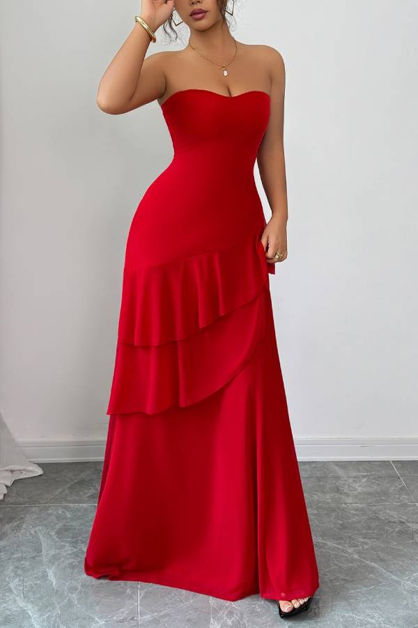 Elegant style tube top cake skirt dress