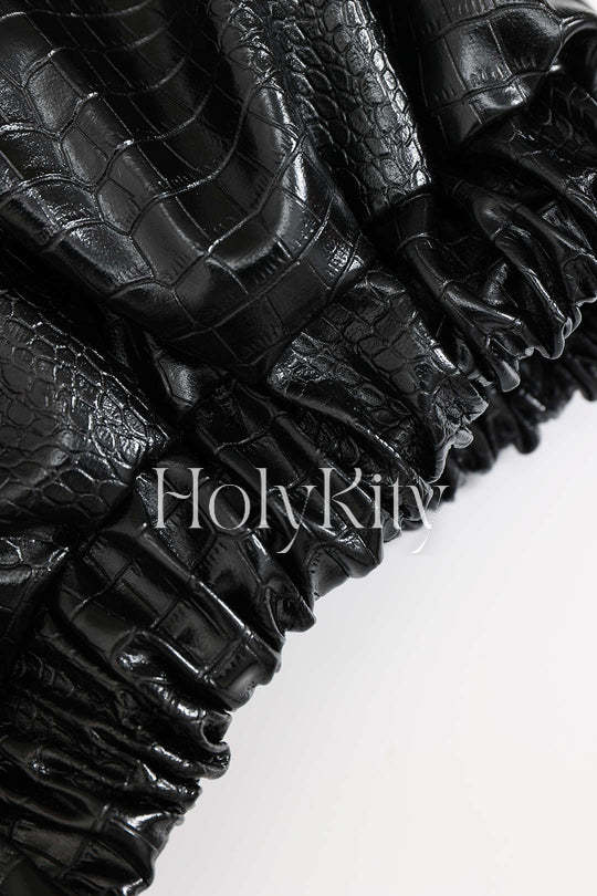 Veste en cuir effet croco avec ourlet élastique 