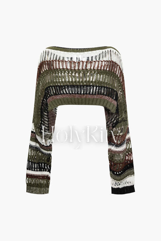 Stripe Open Knit Crop Top