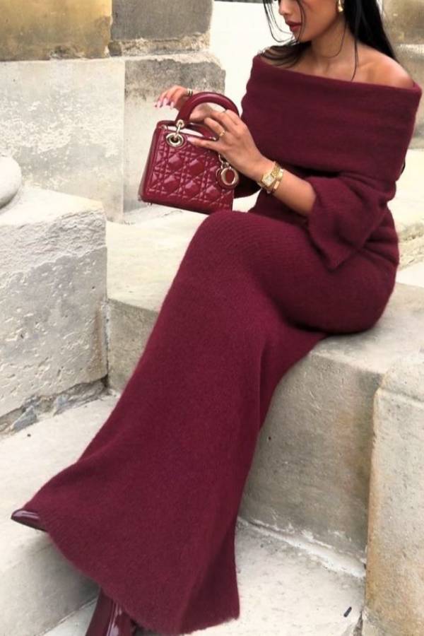 Charlotte Knit Ribbed Waist Fishtail Stretch Maxi Skirt