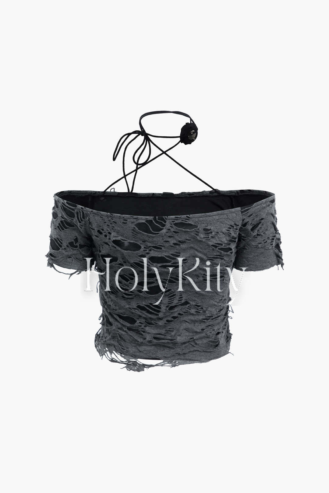 Destroyed Off-Shoulder Neckholder-Top 