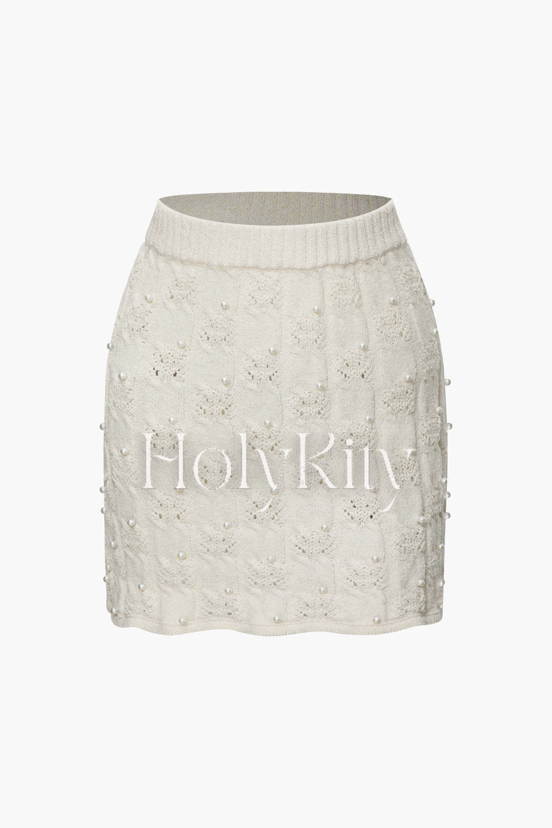 Pearl Embellished Open Knit A-line Mini Skirt