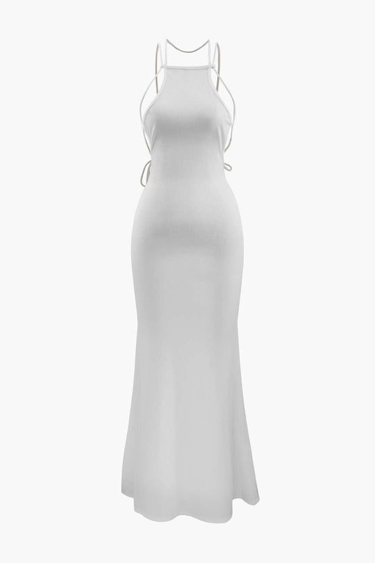 Tie Strap Rib Knit Backless Maxi Dress