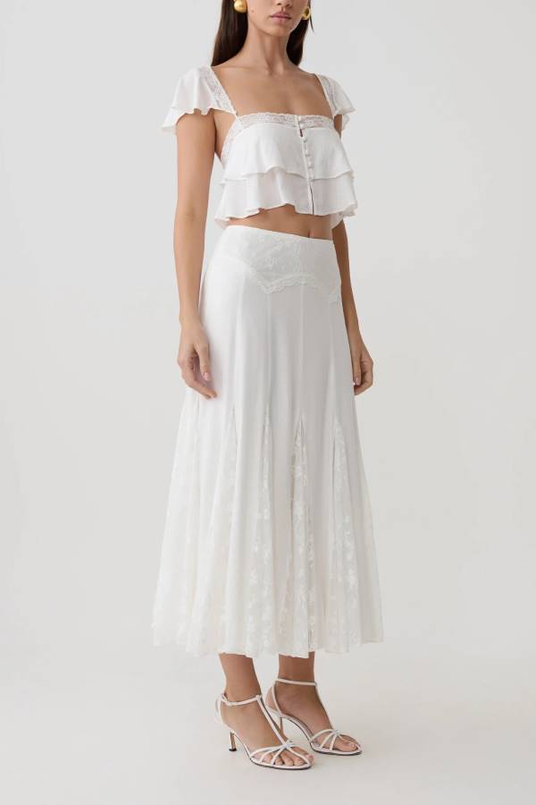 Lace Panelled Midi Skirt