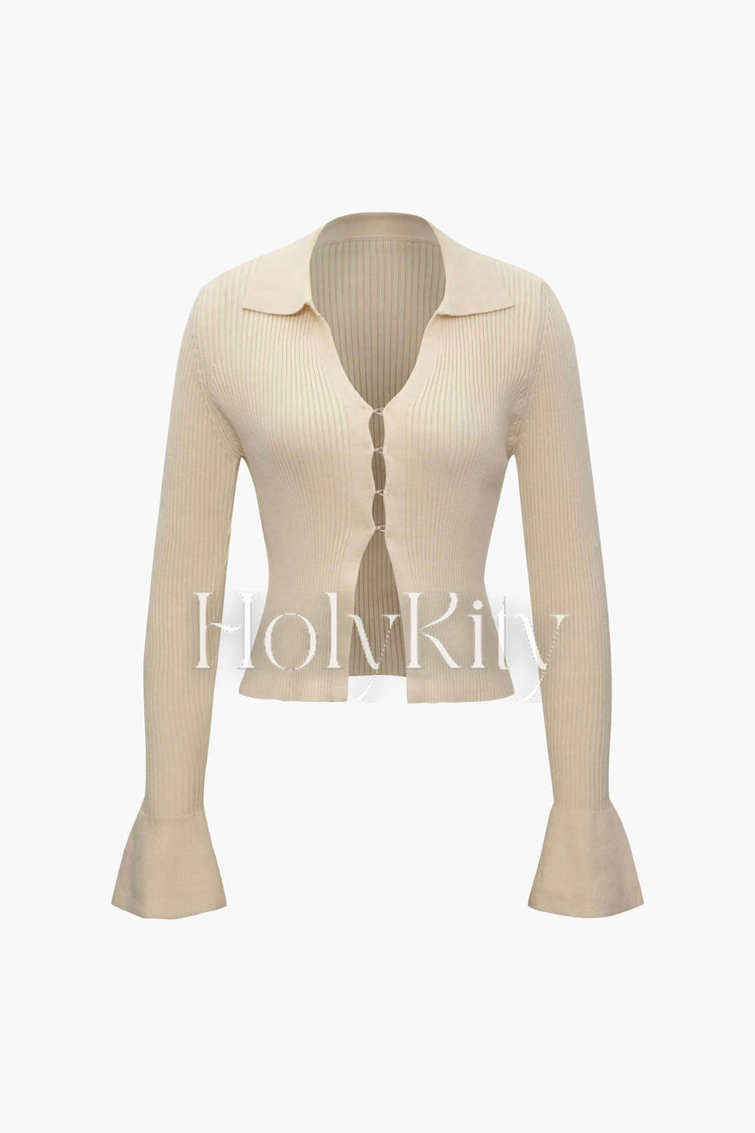 Cardigan en tricot à col en V et manches cloches 