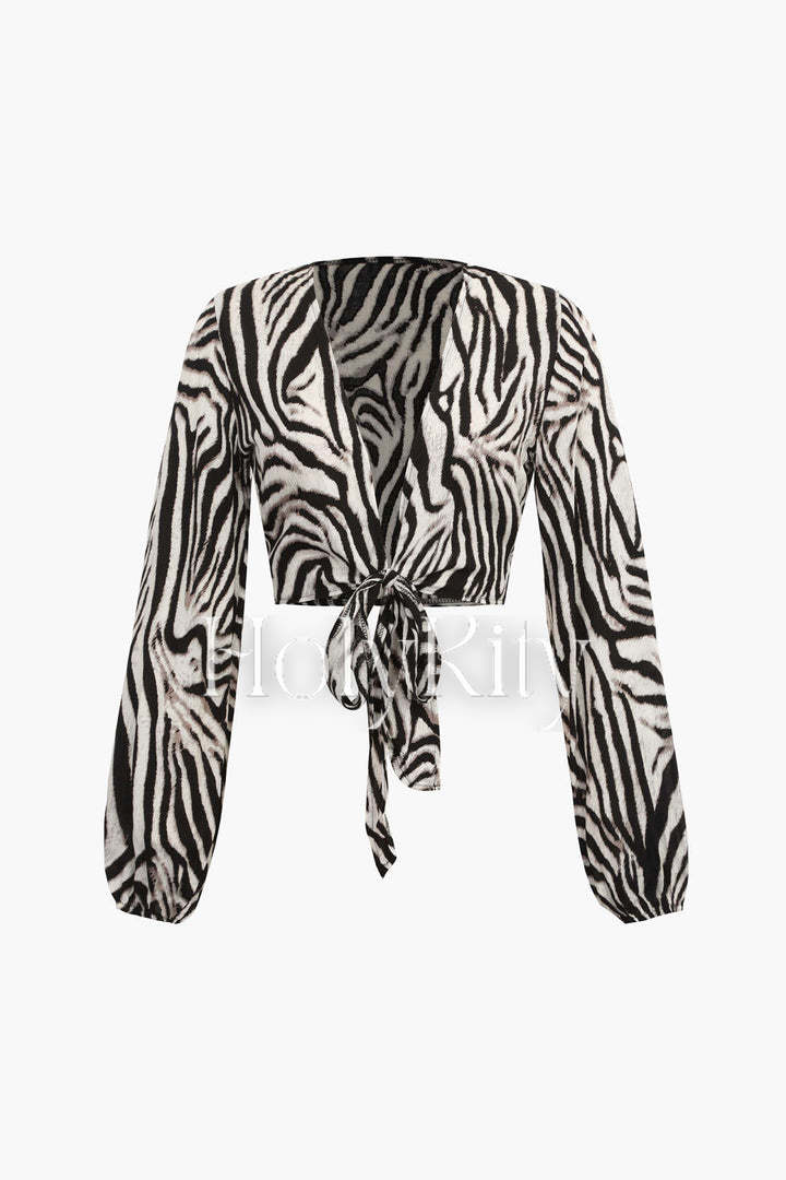 Zebra Stripe Knot Front Crop Top