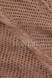 Fringe Hem Openwork Knit Tank Top