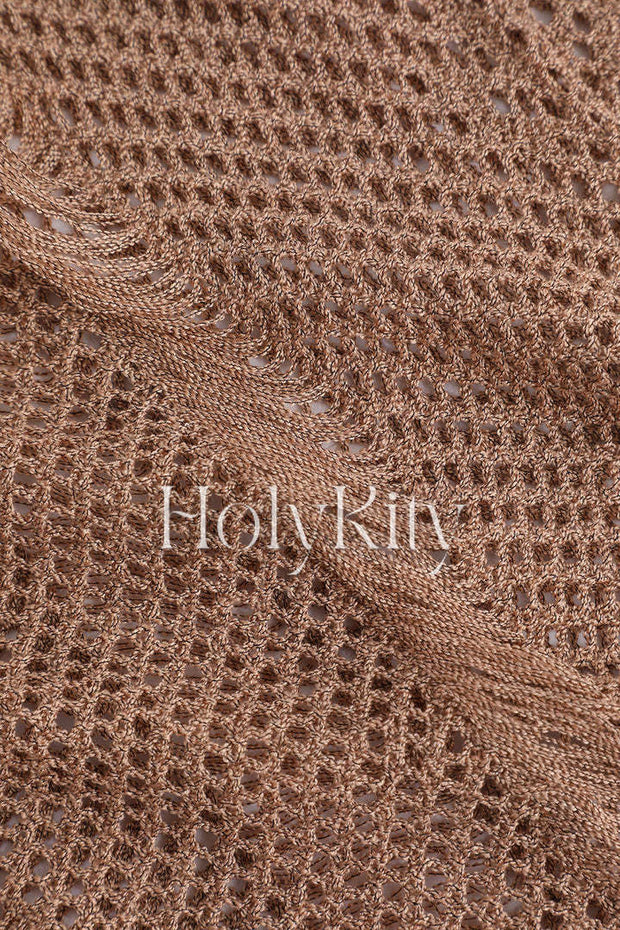 Fringe Hem Openwork Knit Tank Top