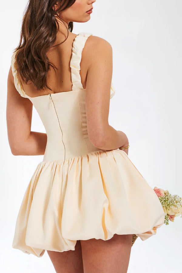 Slingback Gathered Puff Mini Dress
