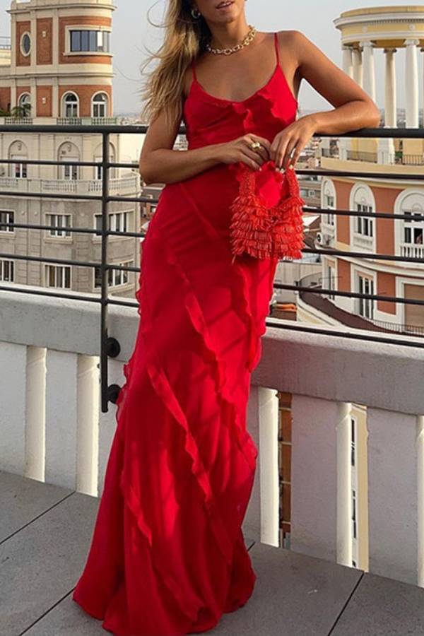 Ruffled V-Neck Cami Maxi Dress