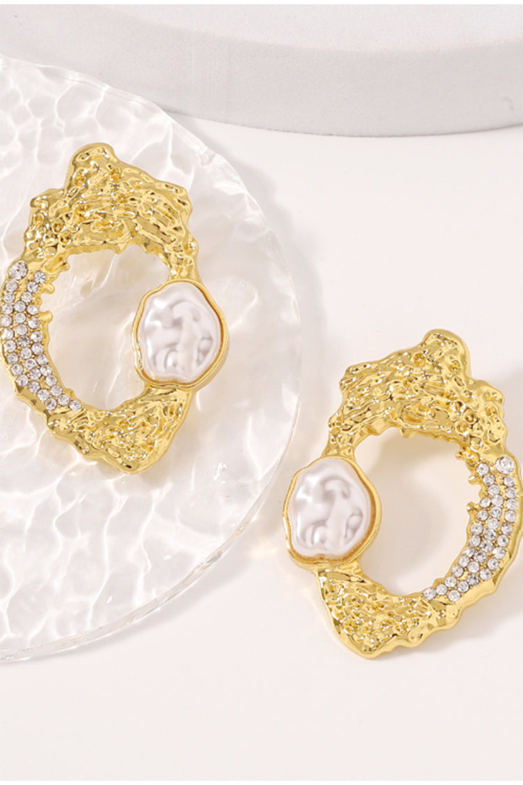 Rhinestone&Pearl Accent Textured Hoop Earrings