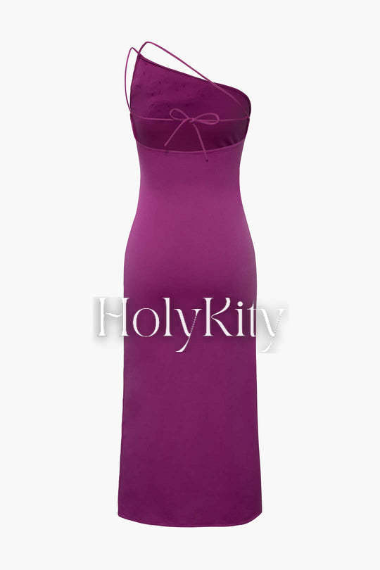3D Rose Asymmetric Slit Midi Dress