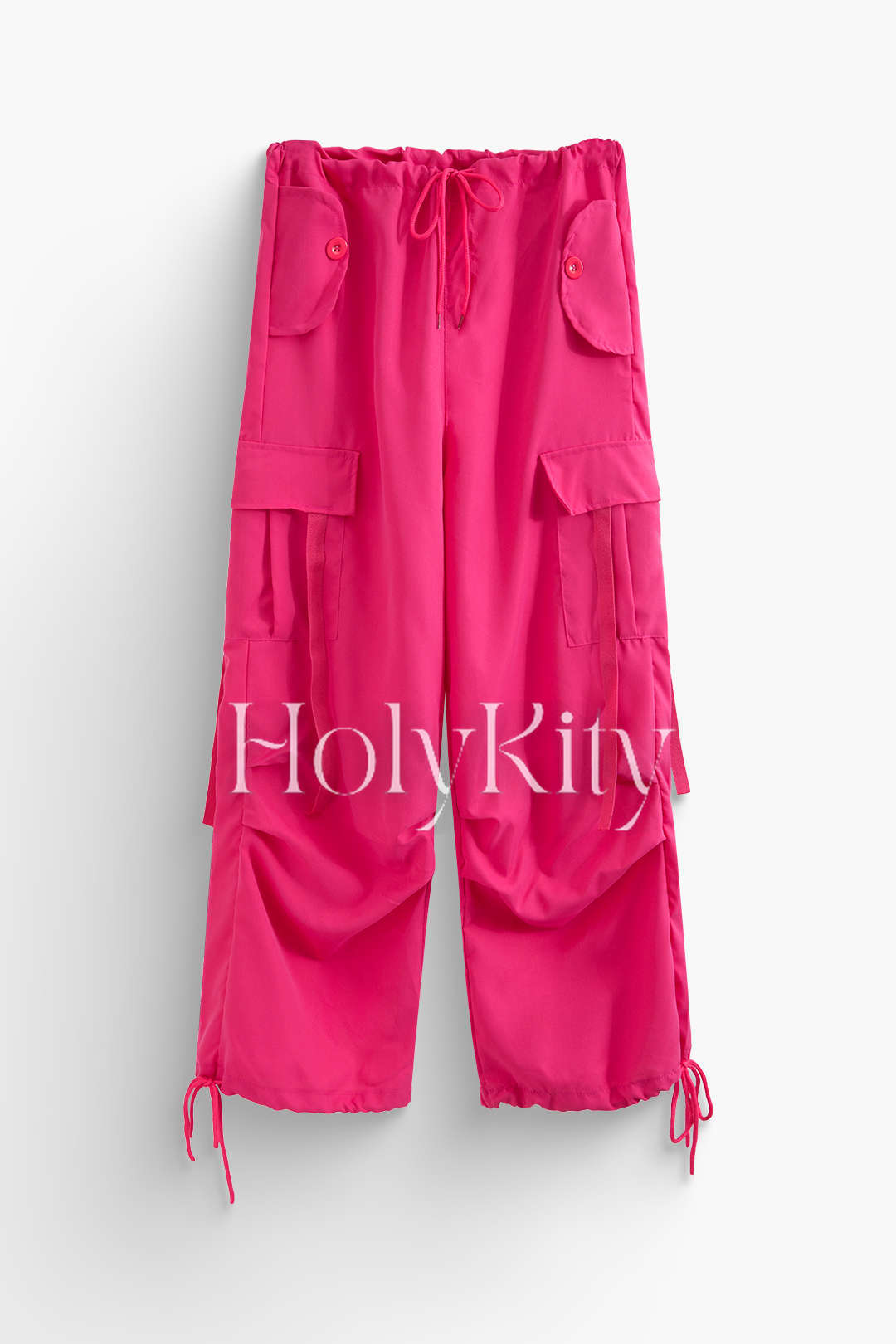Multi Pocket Tie Waist Drawstring Cargo Pants
