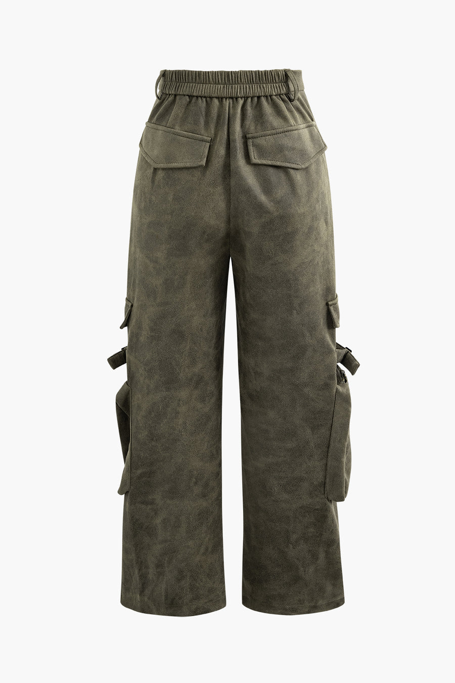 Pantalon cargo droit multi-poches en similicuir 