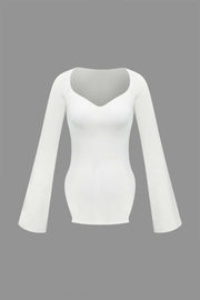 Sweetheart Neckline Long Sleeve Knit Top