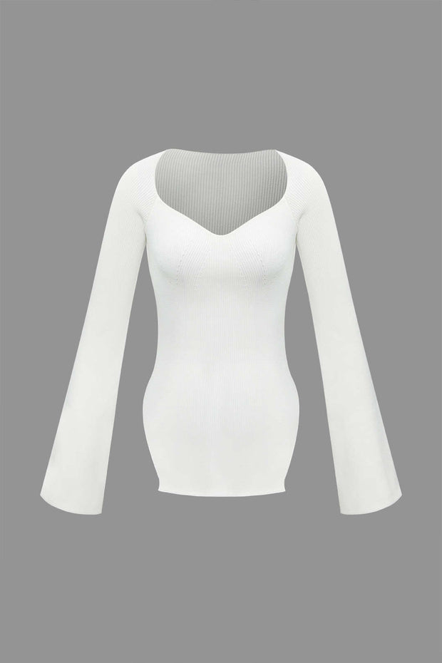 Sweetheart Neckline Long Sleeve Knit Top