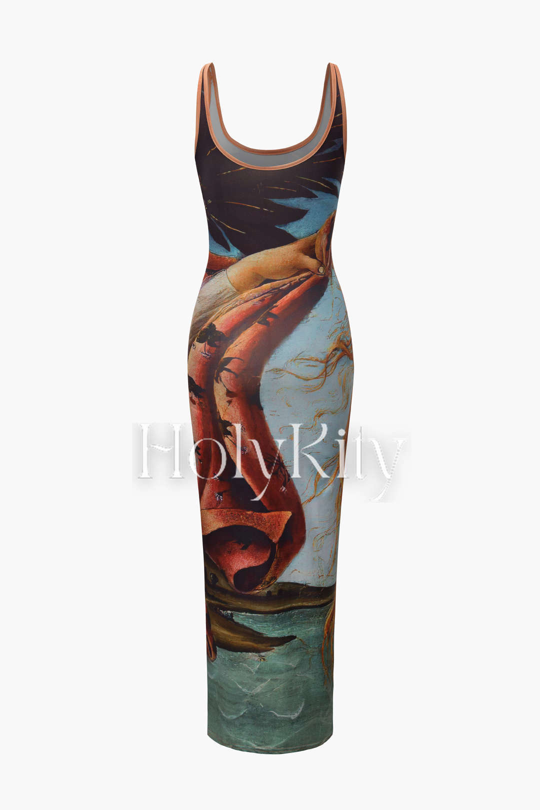 Body Print U-neck Sleeveless Maxi Dress