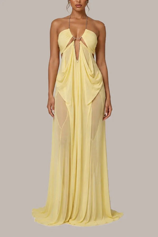 Island Muse Sheer Draped Cutout Maxi Dress