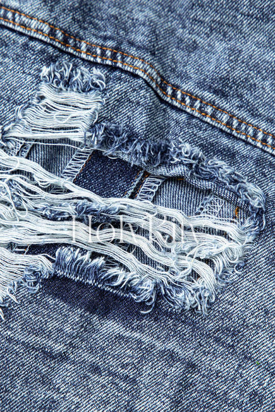 Veste courte déchirée en denim ombré 