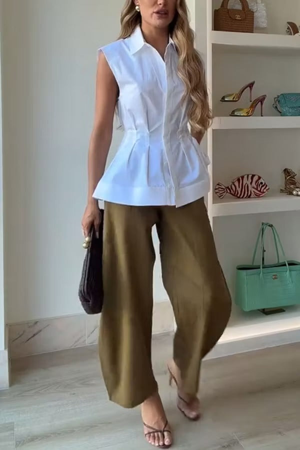 Rosabelle Linen Blend Mid Rise Pocket Loose Balloon Pants