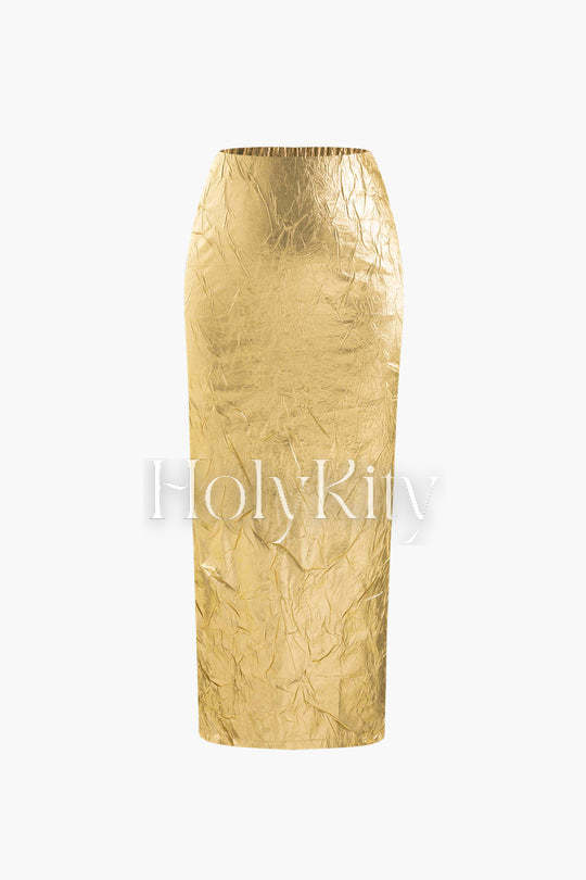 Metallic Textured Midi Skirt