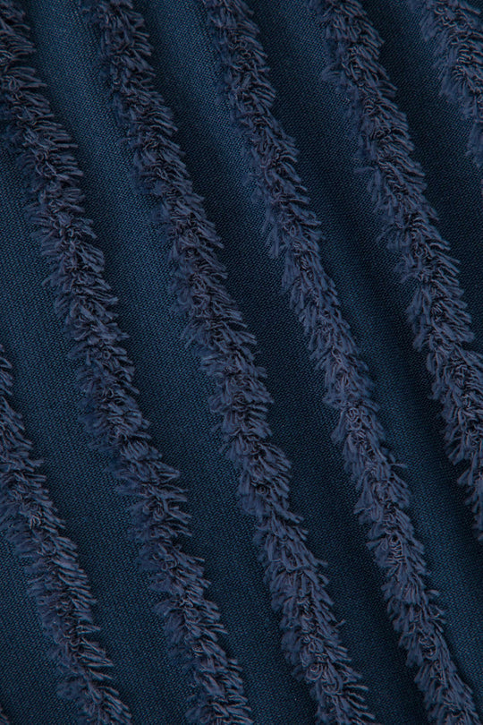 Robe longue bustier à volants et détails effilochés 