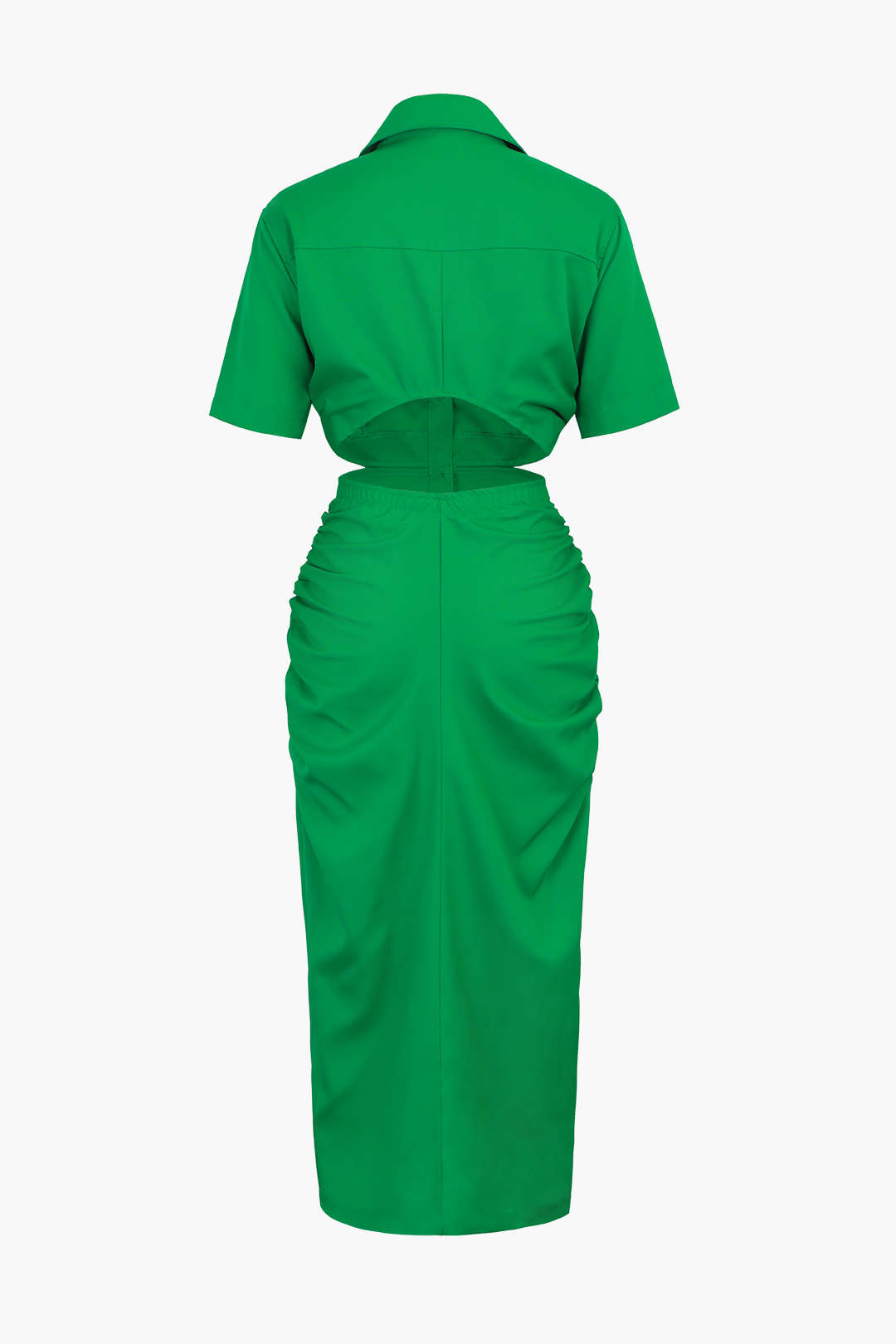 Robe chemise mi-longue à découpes et fronces 