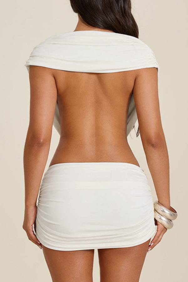 Deep V Cross Cutout Backless Ruched Bodycon Mini Dress