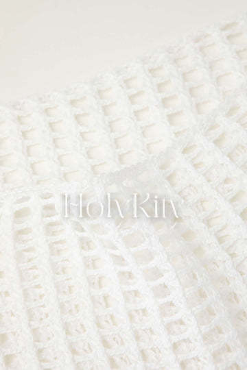 Schulterfreies, offenes Strick-Überwurf-Top mit Fransensaum 