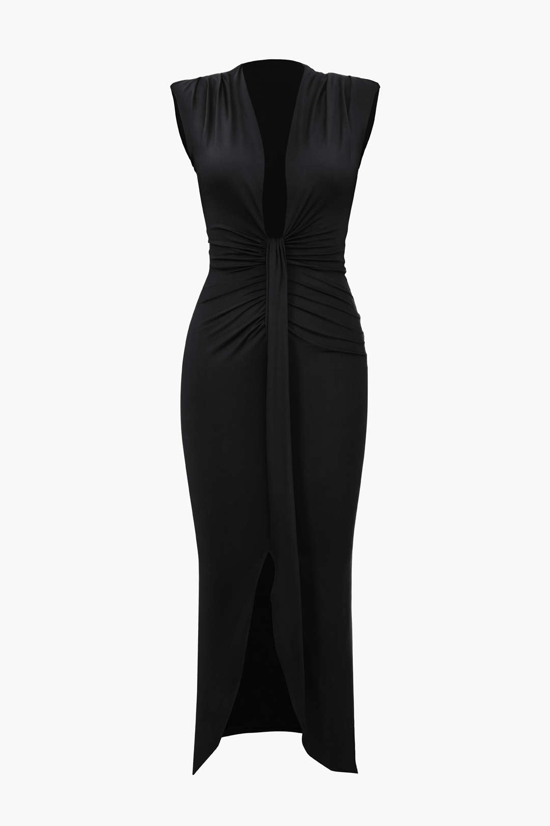 Robe midi sans manches à col en V profond 
