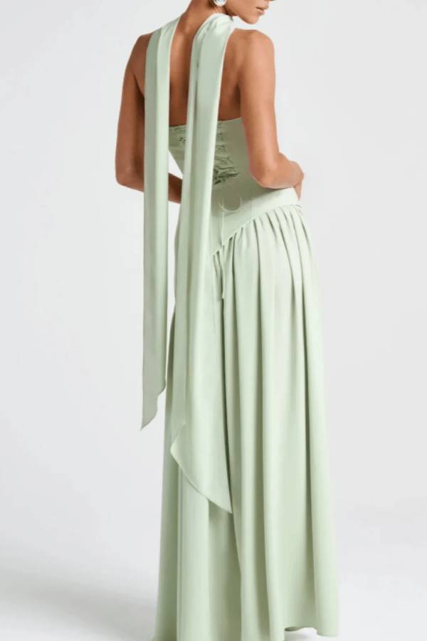 Strapless Slit Ribbon Maxi Dress