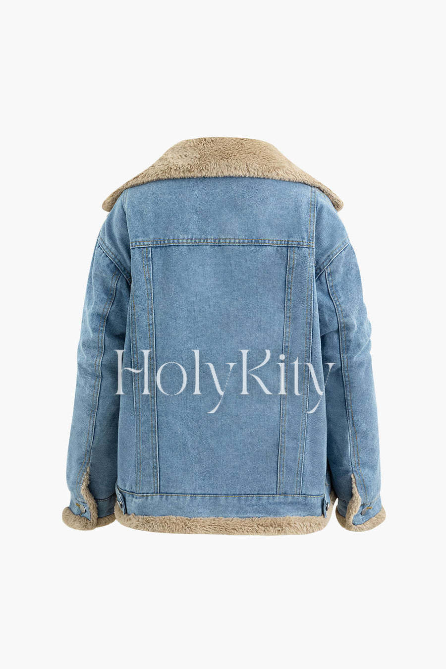 Jeansjacke mit Kunstfelltasche und Revers 