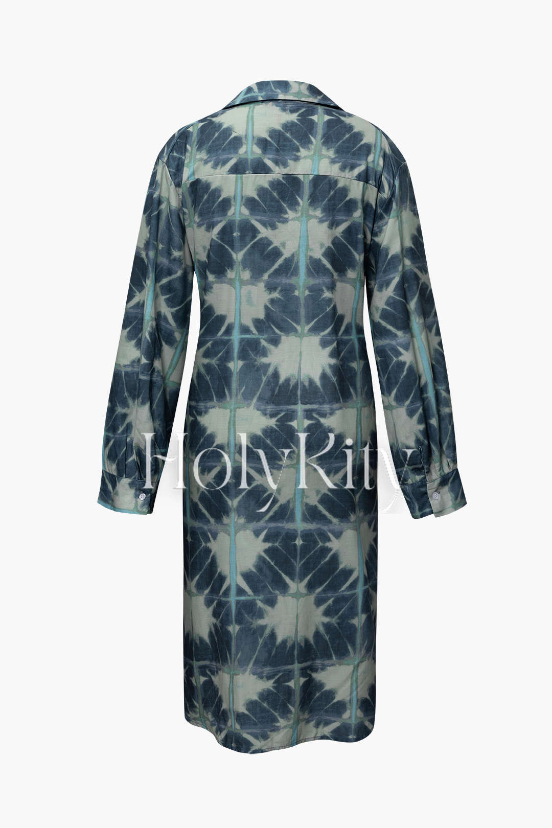 Bedrucktes, langärmliges Midi-Hemdkleid mit Gürtel 