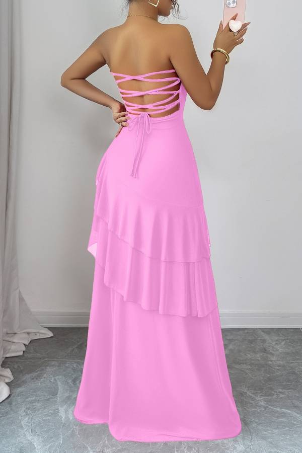 Elegant style tube top cake skirt dress