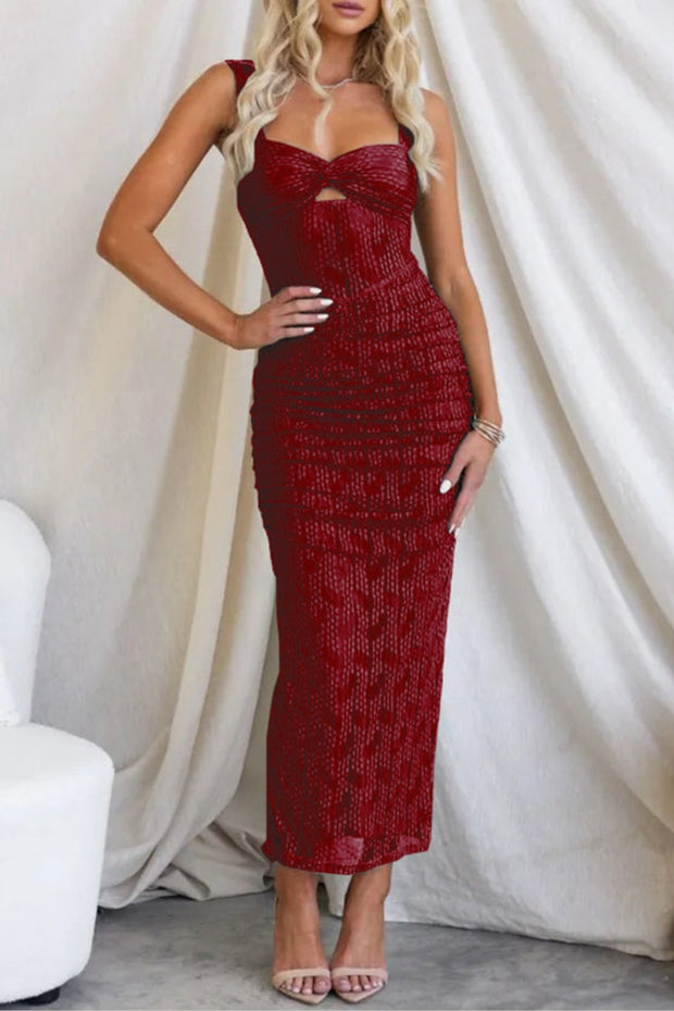 Manifesting You Mesh Ruched Detail Maxi Dress
