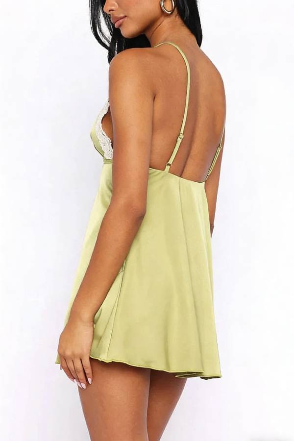 Fashionable Lace-trimmed V-neck Suspender Mini Dress