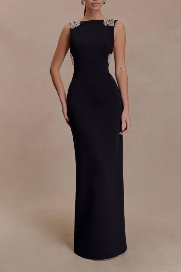 Embellished Crepe Maxi Dress